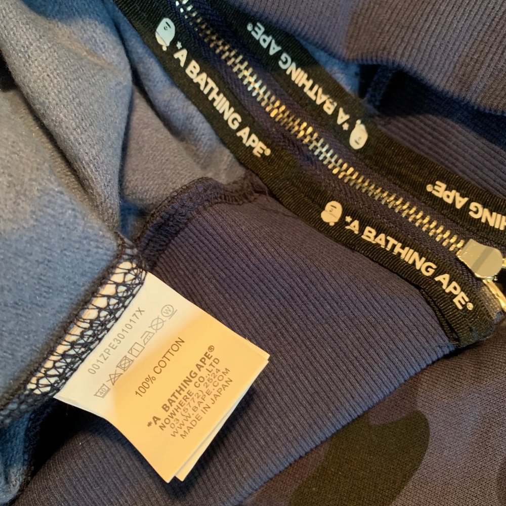 Bape BLUE Camo Tiger Shark Wide Full Zip Double Hood Hoodie LARGE Bathing Ape - Picture 7 of 16